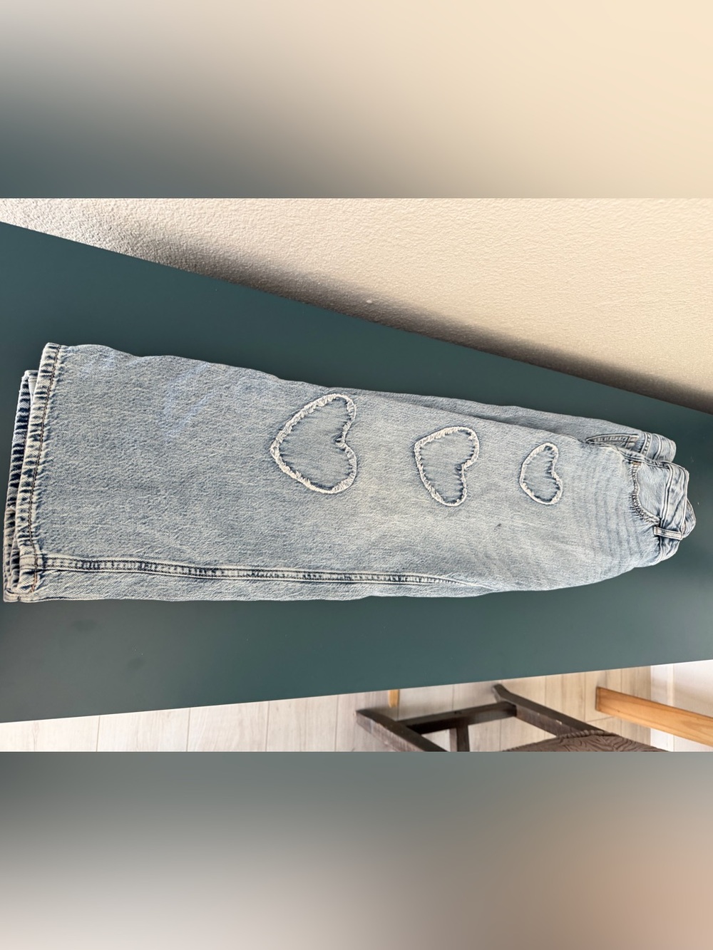 Abercrombie & Fitch Light Blue baggy lowrise Jeans with Heart Stitching
